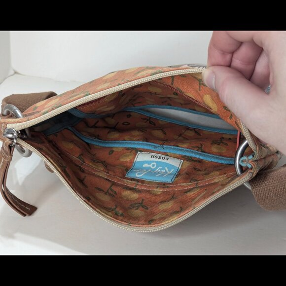 Stylish FOSSIL Coated Canvas KEYPER Birdcage Pattern Brown, Apricot Shoulder Bag - Picture 4 of 4